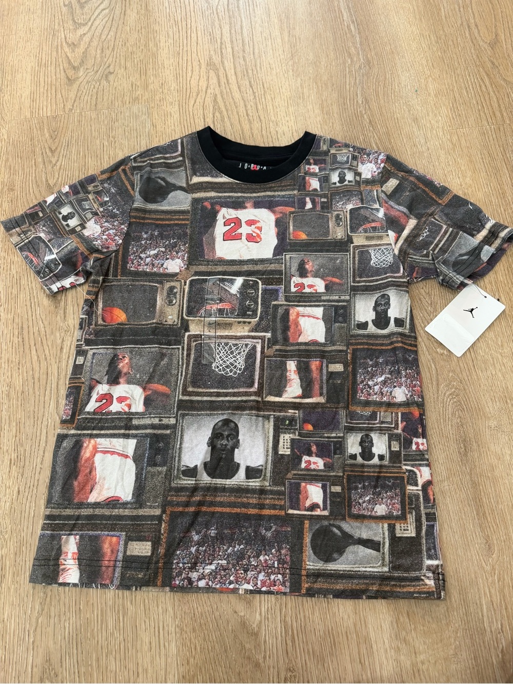 Jordan Boys' All-Over Basketball Collage Tee - Black & Brown